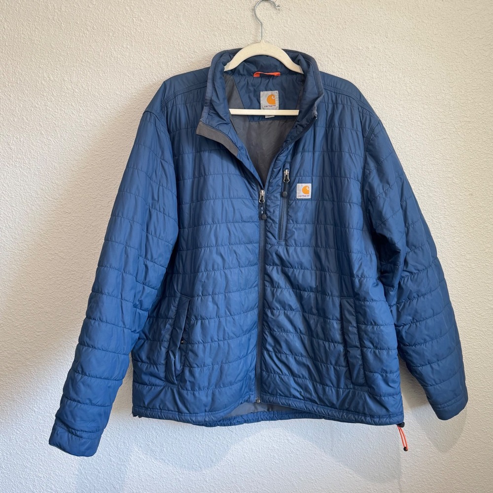 Carhartt Jacket Blue Gilliam Nylon Puffer Rain Defender Insulated Mens Size XL